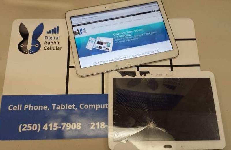 White Samsung Tab 4 10.1 broken screen and LCD fixed repaired Samsung Tabler Repair in Victoria BC
